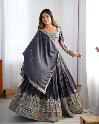 Tasrika Embroidered Semi Stitched Lehenga Choli(Black)