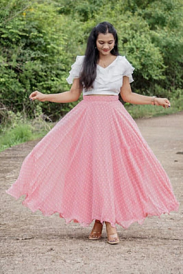 HOUSE OF COMMON Printed Stitched Lehenga & Crop Top(Pink)