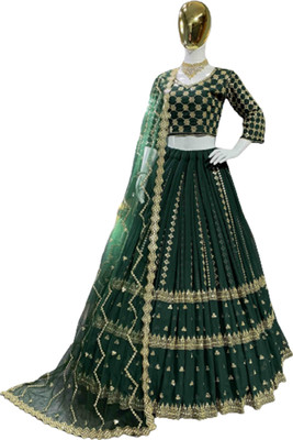 KAPANKU Self Design Semi Stitched Lehenga Choli(Green)