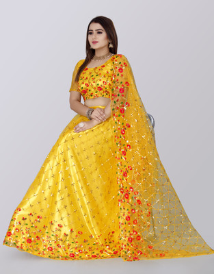 JAY RAMDEV FASHION Embroidered Semi Stitched Lehenga Choli(Yellow)