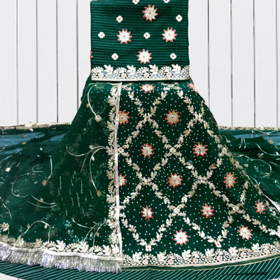 Hemlata Embroidered, Embellished Semi Stitched Rajasthani Poshak(Green)
