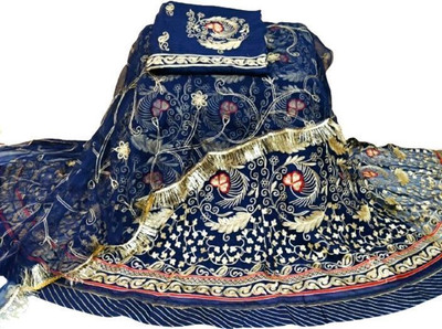 Shreemanji trading Embroidered Semi Stitched Rajputi Poshak(Dark Blue)