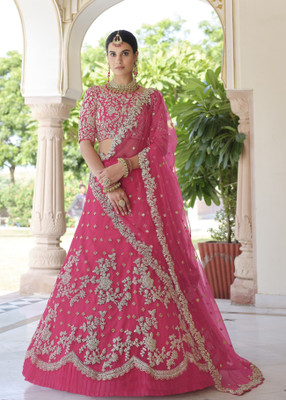 DIVINE INTERNATIONAL TRADING CO Embroidered Semi Stitched Lehenga Choli(Pink)