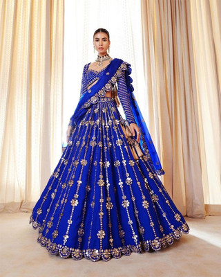 IYALAFAB Embroidered Semi Stitched Lehenga Choli(Blue)