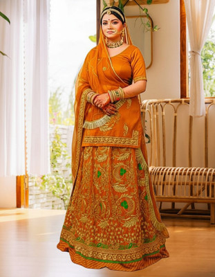 SHREE AMBEY TRADING Embroidered Semi Stitched Rajasthani Poshak(Gold)