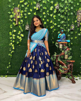 Fabcartz Self Design Semi Stitched Lehenga Choli(Dark Blue)