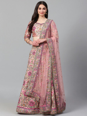 DIVINE INTERNATIONAL TRADING CO Embroidered Semi Stitched Lehenga Choli(Pink)
