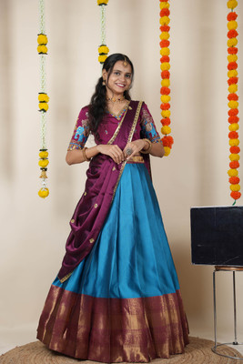 SHREE CREATION Self Design Semi Stitched Lehenga Choli(Blue)