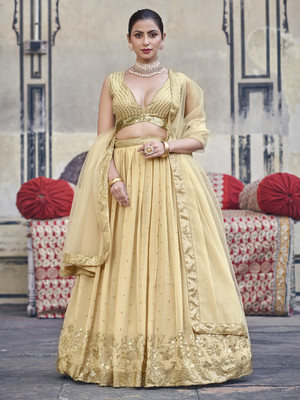 Tasrika Embroidered Semi Stitched Lehenga Choli(Gold)