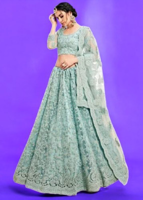 bhurkhiya Embroidered Semi Stitched Lehenga Choli(Light Blue)