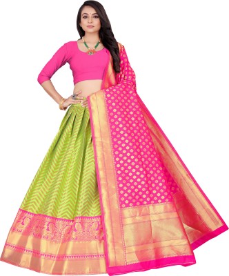 thevini Self Design Semi Stitched Lehenga Choli(Green, Pink)