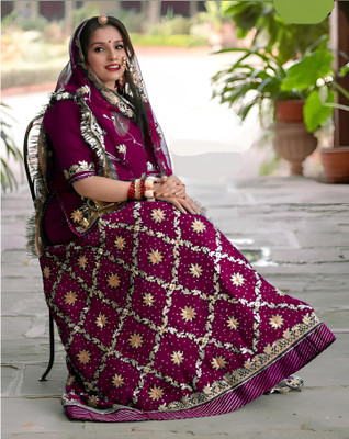 New Pooja Embroidered Semi Stitched Rajasthani Poshak(Purple)