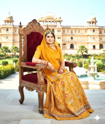 WOMENGIRLFASHION Embroidered Semi Stitched Rajasthani Poshak(Yellow)