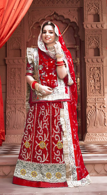 KalyaniTextile Embroidered Semi Stitched Rajasthani Poshak(Red)