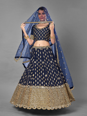 odette Embroidered Semi Stitched Lehenga Choli(Dark Blue)
