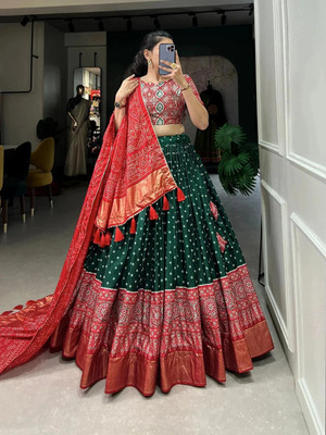 3Buddy Fashion Printed Semi Stitched Lehenga Choli(Green, Red)