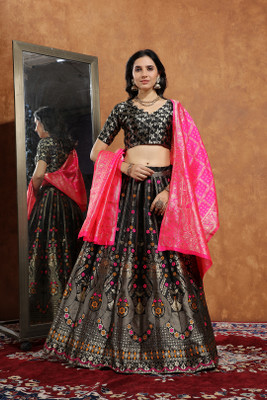SWAMI STUDIO Self Design Semi Stitched Lehenga Choli(Black)