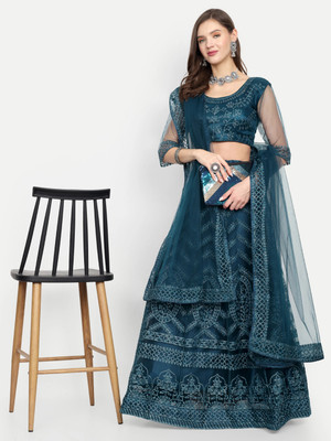 ZAALIMA FASHION Embroidered Semi Stitched Lehenga Choli(Blue)