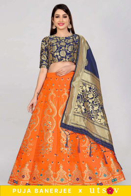 Divastri Self Design Semi Stitched Lehenga Choli(Orange)