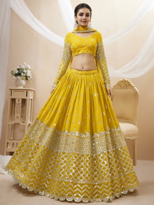 Tasrika Embroidered Semi Stitched Lehenga Choli(Yellow)