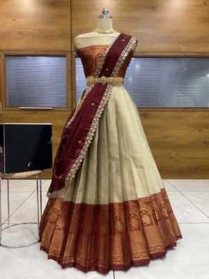 SHREE CREATION Self Design Semi Stitched Lehenga Choli(Beige)