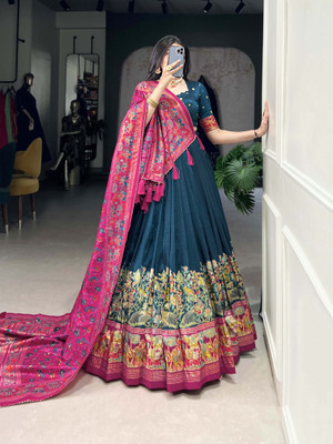 KRISHU ETHNICS Printed Semi Stitched Lehenga Choli(Dark Blue)