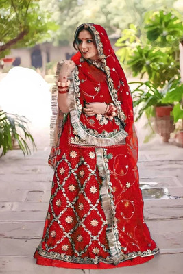 KalyaniTextile Embroidered Semi Stitched Rajasthani Poshak(Red)
