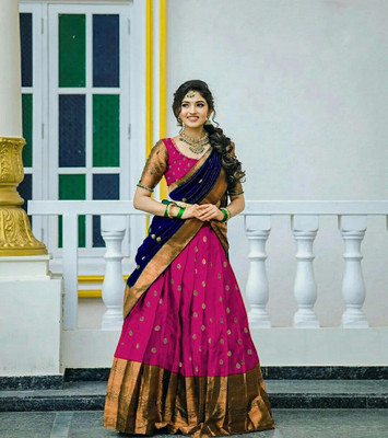 HOUSE OF COMMON Printed Semi Stitched Lehenga Choli(Dark Blue)