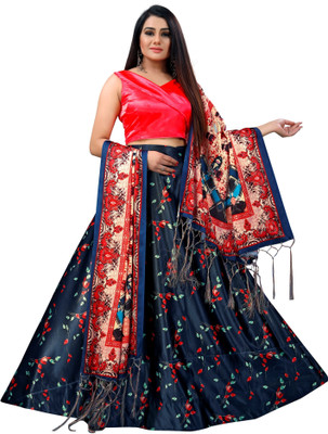 HOUSE OF COMMON Printed Semi Stitched Lehenga Choli(Blue, Red)