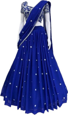 NITUFAB Embroidered Semi Stitched Lehenga Choli(Blue)
