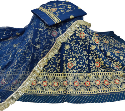 MANTUSHTI Embroidered Semi Stitched Rajasthani Poshak(Blue)