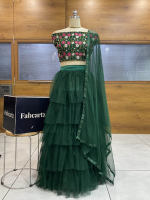 PinkBindi Embroidered Semi Stitched Lehenga Choli(Green)