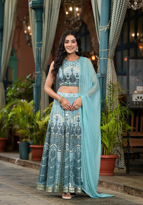 Juniper Printed Stitched Lehenga Choli(Blue)
