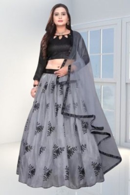 QUEDDY'S Solid Semi Stitched Lehenga Choli(Grey)