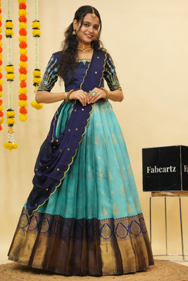 Fabcartz Self Design Semi Stitched Lehenga Choli(Blue)