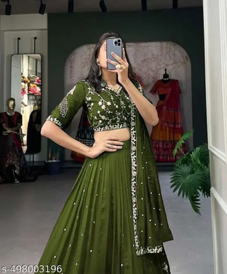 MITRA CREATION Embellished Semi Stitched Lehenga Choli(Green)
