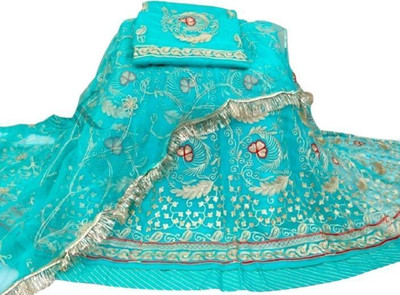 WOMENGIRLFASHION Embroidered Semi Stitched Rajasthani Poshak(Light Blue)
