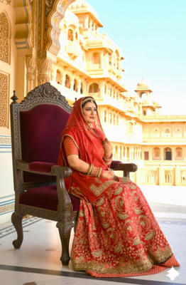 WOMENGIRLFASHION Embroidered Semi Stitched Rajasthani Poshak(Pink)