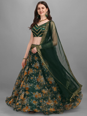 Trivety Printed Semi Stitched Lehenga Choli(Green)