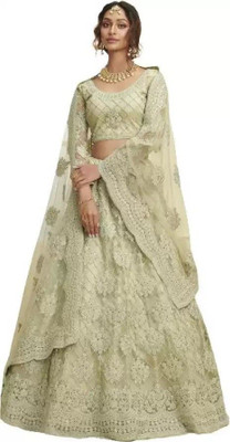 Kitvillaa Embroidered Semi Stitched Lehenga Choli(Light Green)