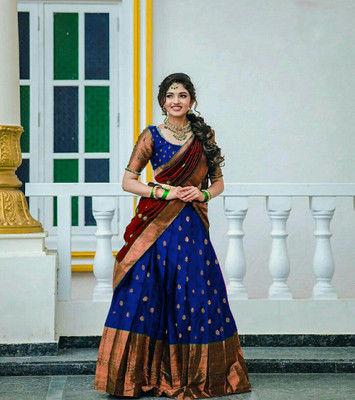 manmohitsaree Printed Semi Stitched Lehenga Choli(Dark Blue, Red)