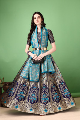SHREE SANT SAREES Self Design Semi Stitched Lehenga Choli(Dark Blue)