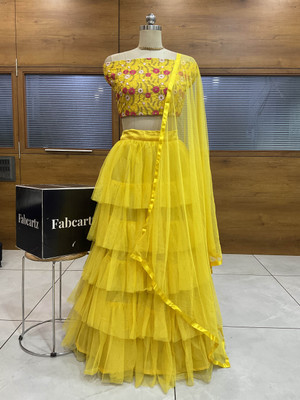 Payu Embroidered Semi Stitched Lehenga Choli(Yellow)