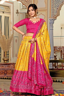 HOUSE OF COMMON Printed Semi Stitched Lehenga Choli(Yellow)