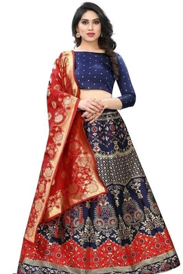 PRO TEXOFAB Embellished Semi Stitched Lehenga Choli(Dark Blue)