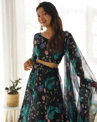 Trivety Self Design Semi Stitched Lehenga Choli(Black)