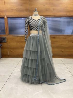 Fabcartz Self Design Semi Stitched Lehenga Choli(Grey)