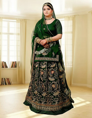 SHREE AMBEY TRADING Embroidered Semi Stitched Rajasthani Poshak(Dark Green)
