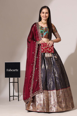 Sonu Creation Self Design Semi Stitched Lehenga Choli(Dark Blue)