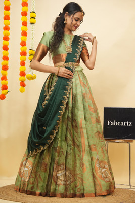 Fabcartz Self Design Semi Stitched Lehenga Choli(Green)